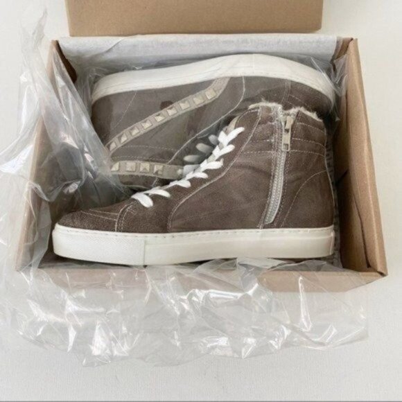 NEW Steve Madden Studded Suede Leather High-top Sneakers Grey 8.5 - Picture 7 of 11